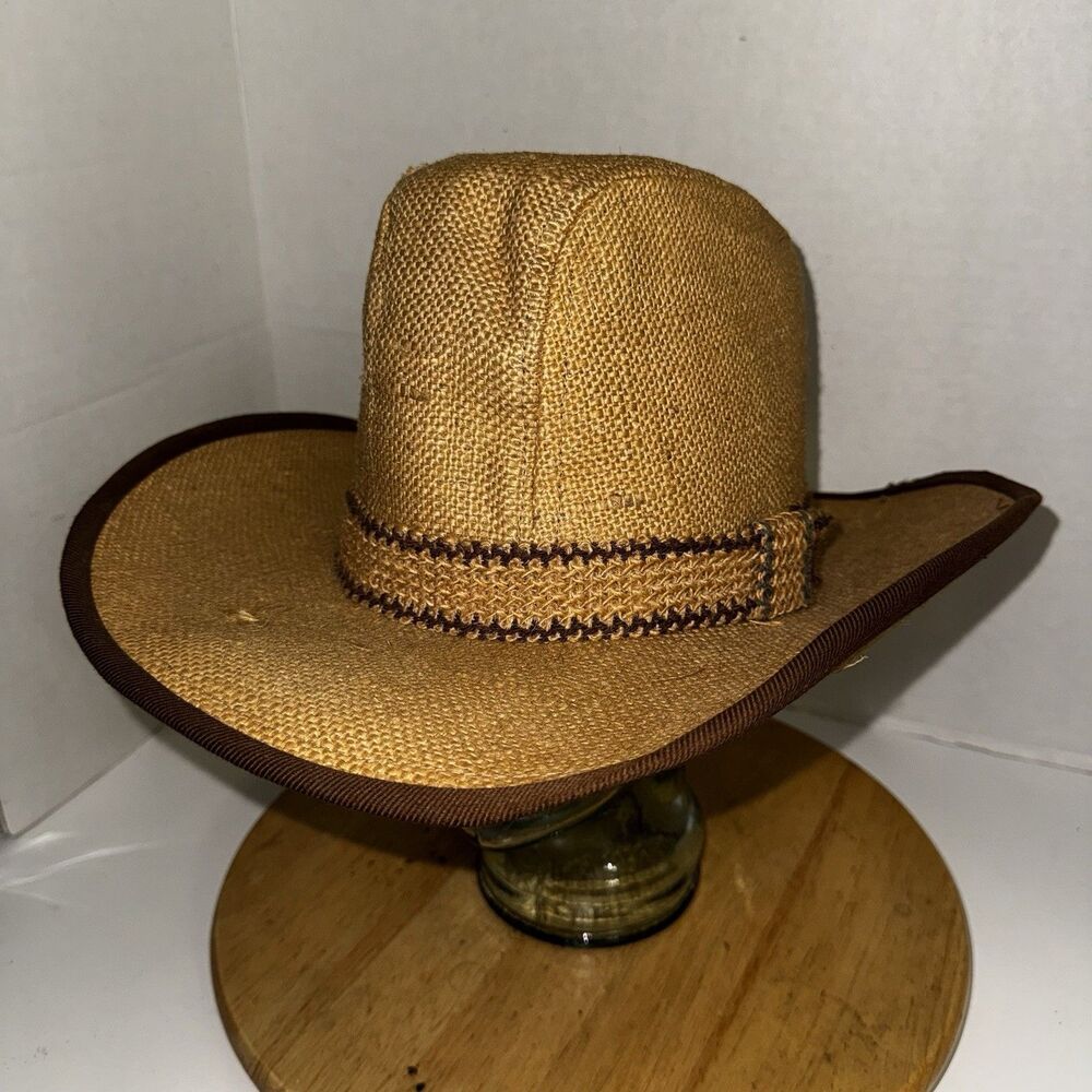 Vintage Country By Conway Twitty Western Straw Hat Brown Trim Large Cowboy RARE